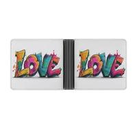 Jubonexis Word Love Graffiti Soft PU Leather Bifold Wallet, Coin Purse Credit Pass Case, Durable Card-Holder Slim Billfold for Men Woman Money Storage