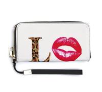 Jubonexis Word Love in Bold Leopard Pattern PU Leather Clutch Long Bifold Wallet, Coin Purse Credit Pass Case, Durable Card-Holder Money Storage for Women Men