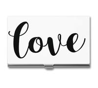 Jubonexis Word Love in Cursive Simple Line Business Card Holder, Pocket Slim Metal Business Card Case for Women Men