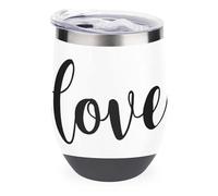 Jubonexis Word Love in Cursive Simple Line Wine Tumbler Stainless Steel Insulated Mug Double Wall Water Cup with Lid 12 Oz