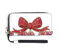 Jubonexis Word Love Red Bows with Sparkling Pink Rhinestones PU Leather Clutch Long Bifold Wallet, Coin Purse Credit Pass Case, Durable Card-Holder Money Storage for Women Men