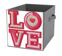 Jubonexis Word Love Yarn Crochet Style Cube Storage Bins Storage Cubes Foldable Decorative Fabric Storage Baskets Home Organizers with Handles for Shelves,Closet, 27x27 CM