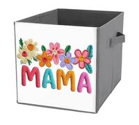 Jubonexis Word Mama Flowers in Colorful Embroidered Cube Storage Bins Storage Cubes Foldable Decorative Fabric Storage Baskets Home Organizers with Handles for Shelves,Closet, 27x27 CM