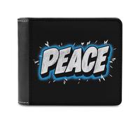 Jubonexis Word Peace on Black Soft PU Leather Bifold Wallet, Coin Purse Credit Pass Case, Durable Card-Holder Slim Billfold for Men Woman Money Storage