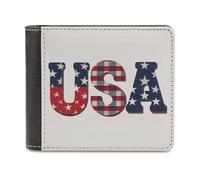Jubonexis Word USA Stars Pattern Soft PU Leather Bifold Wallet, Coin Purse Credit Pass Case, Durable Card-Holder Slim Billfold for Men Woman Money Storage