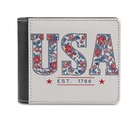 Jubonexis Word USA with Vintage Floral Pattern Soft PU Leather Bifold Wallet, Coin Purse Credit Pass Case, Durable Card-Holder Slim Billfold for Men Woman Money Storage