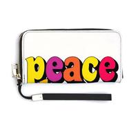 Jubonexis Words Peace Love in Colorful Bold Letters PU Leather Clutch Long Bifold Wallet, Coin Purse Credit Pass Case, Durable Card-Holder Money Storage for Women Men