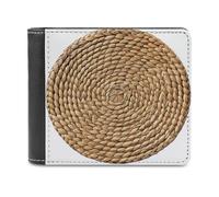 Jubonexis Woven Round Straw Placemat Soft PU Leather Bifold Wallet, Coin Purse Credit Pass Case, Durable Card-Holder Slim Billfold for Men Woman Money Storage