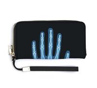 Jubonexis X-ray of Human Hand Blue PU Leather Clutch Long Bifold Wallet, Coin Purse Credit Pass Case, Durable Card-Holder Money Storage for Women Men