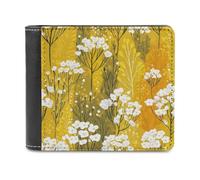 Jubonexis Yellow and White Floral Flower Soft PU Leather Bifold Wallet, Coin Purse Credit Pass Case, Durable Card-Holder Slim Billfold for Men Woman Money Storage