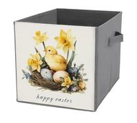 Jubonexis Yellow Chick with Eggs in A Nest Daffodils Cube Storage Bins Storage Cubes Foldable Decorative Fabric Storage Baskets Home Organizers with Handles for Shelves,Closet, 27x27 CM