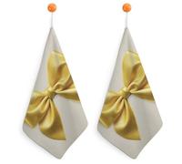 Jubonexis Yellow Christmas Bow Small Hand Towel with Hanging Loop 2 PCS Absorbent Soft Wash Cloth for Kitchen Bathroom