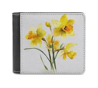 Jubonexis Yellow Daffodils Watercolor Soft PU Leather Bifold Wallet, Coin Purse Credit Pass Case, Durable Card-Holder Slim Billfold for Men Woman Money Storage