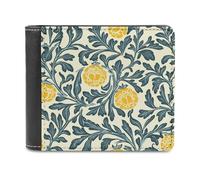 Jubonexis Yellow Flower Pattern Vintage Soft PU Leather Bifold Wallet, Coin Purse Credit Pass Case, Durable Card-Holder Slim Billfold for Men Woman Money Storage