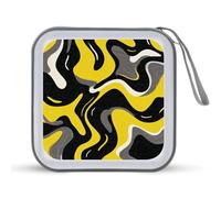 Jubonexis Yellow Gray Black Organic Curves Fluid Shapes CD Case DVD Storage Case Portable for Car Home Travel