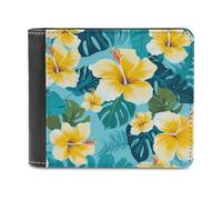 Jubonexis Yellow Hibiscus Flowers with White Leaves Soft PU Leather Bifold Wallet, Coin Purse Credit Pass Case, Durable Card-Holder Slim Billfold for Men Woman Money Storage