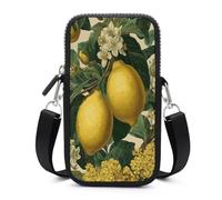 Jubonexis Yellow Lemons with Green Leaves Vintage Crossbody Mobile Phone Bag Smartphone Bag With Adjustable Strap