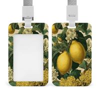 Jubonexis Yellow Lemons with Green Leaves Vintage ID Badge Holder Retractable Clip Card Holder Card Protector Name Badge Name Tag for Work Office Doctor Nurse