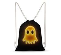 Jubonexis Yellow Neon Ghost Drawstring Backpack Canvas String Bag Lightweight Sports Gym Bag for Men Women