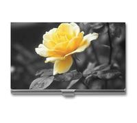 Jubonexis Yellow Rose Black and White Business Card Holder, Pocket Slim Metal Business Card Case for Women Men