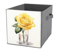 Jubonexis Yellow Rose in A Glass Vase Cube Storage Bins Storage Cubes Foldable Decorative Fabric Storage Baskets Home Organizers with Handles for Shelves,Closet, 27x27 CM