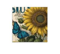 Jubonexis Yellow Sunflower And Butterfly Vintage Canvas Wall Art Poster Painting Aesthetic Picture for Living Room Farmhouse Decor Unframed 16x16inch(40x40cm)