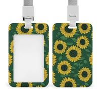 Jubonexis Yellow Sunflowers on Green Simple ID Badge Holder Retractable Clip Card Holder Card Protector Name Badge Name Tag for Work Office Doctor Nurse