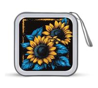 Jubonexis Yellow Sunflowers with Blue Leaves CD Case DVD Storage Case Portable
