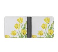 Jubonexis Yellow Tulips Watercolor Style Soft PU Leather Bifold Wallet, Coin Purse Credit Pass Case, Durable Card-Holder Slim Billfold for Men Woman Money Storage