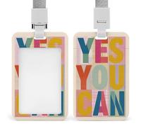 Jubonexis Yes You Can Colorful Checker Minimal ID Badge Holder Retractable Clip Card Holder Card Protector Name Badge Name Tag for Work Office Doctor Nurse