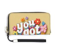 Jubonexis You Got This Flower Retro Text PU Leather Clutch Long Bifold Wallet, Coin Purse Credit Pass Case, Durable Card-Holder Money Storage for Women Men