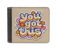 Jubonexis You Got This Retro 70s Bubble Lettering Soft PU Leather Bifold Wallet, Coin Purse Credit Pass Case, Durable Card-Holder Slim Billfold for Men Woman Money Storage