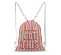 Jubonexis YOU GOT THIS Soft Pink Text on Stripe Drawstring Backpack Canvas String Bag Lightweight Sports Gym Bag for Men Women