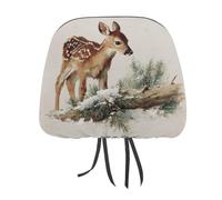 Jubonexis Young Fawn Beside Fallen Pine Log Printed Car Headrest Cover,2 Pieces, Elastic Comfort Head Rest Cover for Women Men, Universal Fits Most Cars Van SUV Truck, Car Interior Decor Accessories