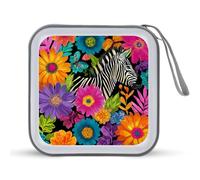 Jubonexis Zebra Print Floral Patterns CD Case DVD Storage Case Portable for Car Home Travel