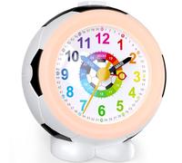 Juboos Children's Alarm Clock without Ticking with Snooze Function and Night Light, Battery-Operated Learning Alarm Clock for Boys and Girls, Analogue Quartz Alarm Clock for Children