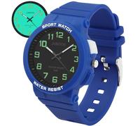 Juboos Children's Analogue Watch, 50 m Waterproof, Large Acrylic Dial, Easy to Read with Full Screen Light, Soft Strap, for Children from 5 to 16 Years, Helps Learn Time, dark blue, Modern