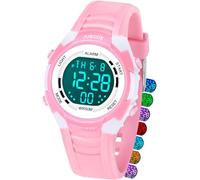 Juboos Children's Digital Watches, 7 Colors LED Light Kids Sports Waterproof Digital Watches with Alarm/Timer, Children's Watches Outdoor Watch for Boys Girls (Blue) (Pink)