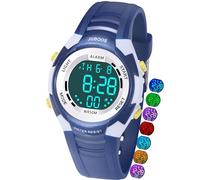 Juboos Children's Digital Watches, 7 Colors LED Light Kids Sports Waterproof Digital Watches with Alarm/Timer, Children's Watches Outdoor Watch for Boys Girls (Blue) (Dark Blue)