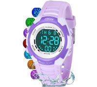 Juboos Kids Digital Watch for Boys and Girls Age 5-18, Kids Outdoor Sports Watch with 7 Color LED Light, Waterproof Watch with Alarm and Stopwatch, Purple, Modern