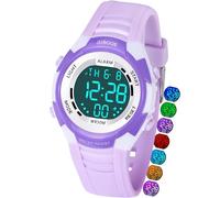 Juboos Kids Digital Watch,Watches for Girls Boys,Children's Waterproof Wrist Watches with Print and Colourful Lights,Toddler Watch with Cat Ears for Boys Girls (Purple and White)