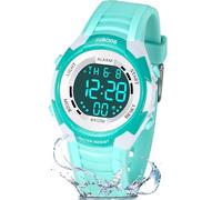 Juboos Kids Digital Watch,Watches for Girls Boys,Children's Waterproof Wrist Watches with Print and Colourful Lights,Toddler Watch with Cat Ears for Boys Girls 4-12 (Green White)