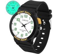 Juboos Kids Watch Backlit Boys Girls Quartz Analog Rubber Strap Waterproof Outdoor Sports Watch 7-15 Years, Black / White, Modern