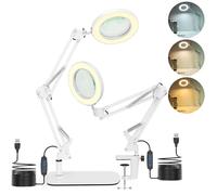 Jubor 2-in-1 Magnifying Glass with Light and Stand, 15X 10X LED Magnifying Lamp with Clamp and Base, Desk Magnifier Lamp with 3 Color Modes for Hobby Crafting, Repair, Reading