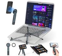 Jubor 3 in 1 Portable Laptop Stand, Aluminum Foldable Desk Tablet Stand, Adjustable Magnetic iPad Phone Holder for All Laptops, Tablets, Smartphones