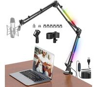 Jubor Desk Microphone Boom Arm, Table Microphone Arm Stand with RGB Light, Adjustable Mic Mount Suspension Holder with 3/8" to 5/8" Screw, Perfect for TikTok Live-Streaming, Singing