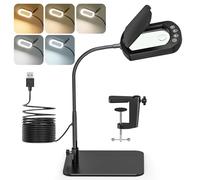 Jubor Gooseneck Magnifying Glass with Light and Stand, 15X 10X LED Magnifying Lamp with Dust Cover, Desk Magnifier Lamp with 5 Color Modes Stepless Dimmable for Hobby Crafting, Reading, Repairing