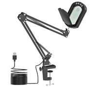 Jubor Magnifying Glass with Light, 15X 10X LED Magnifying Lamp with Dust Cover, LED Desk Magnifier Lamp with 5 Color Modes Stepless Dimmable for Hobby Crafting, Reading, Repairing