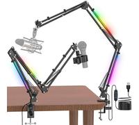Jubor Microphone Boom Arm, Desk Microphone Arm Stand with RGB Light, Adjustable Mic Mount Suspension Holder with 3/8" to 5/8" Screw, Perfect for TikTok, Live-Streaming, Singing