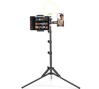 JUBORUI 3-in-1 Tablet Tripod Stand, 63" Height Adjustable iPad Floor Stand with 2 Holders, 360° Rotating iPad Tripod Mount for Camera, Microphone, Ring Light, All 4.7-12.9" Tablets and Phone